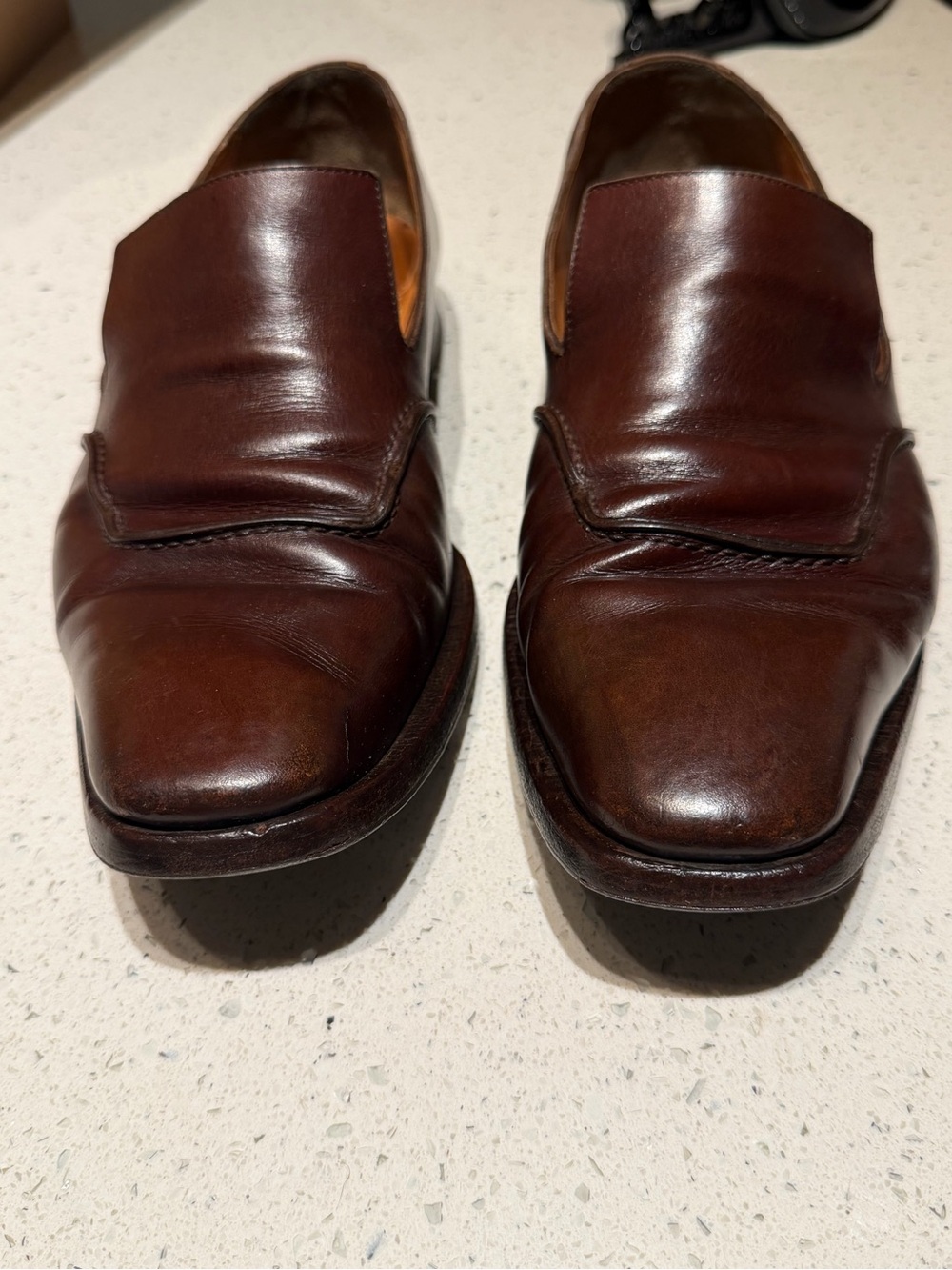 Hermes Men's Dark Brown Leather Slip-On Loafers